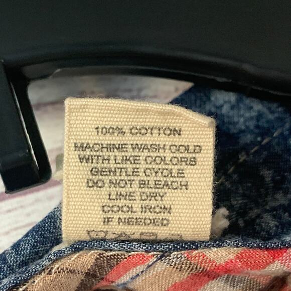 Gimmicks by BKE Pink and Blue Plaid and Lace Button Down Roll Tab Sleeves Size M - Picture 9 of 16